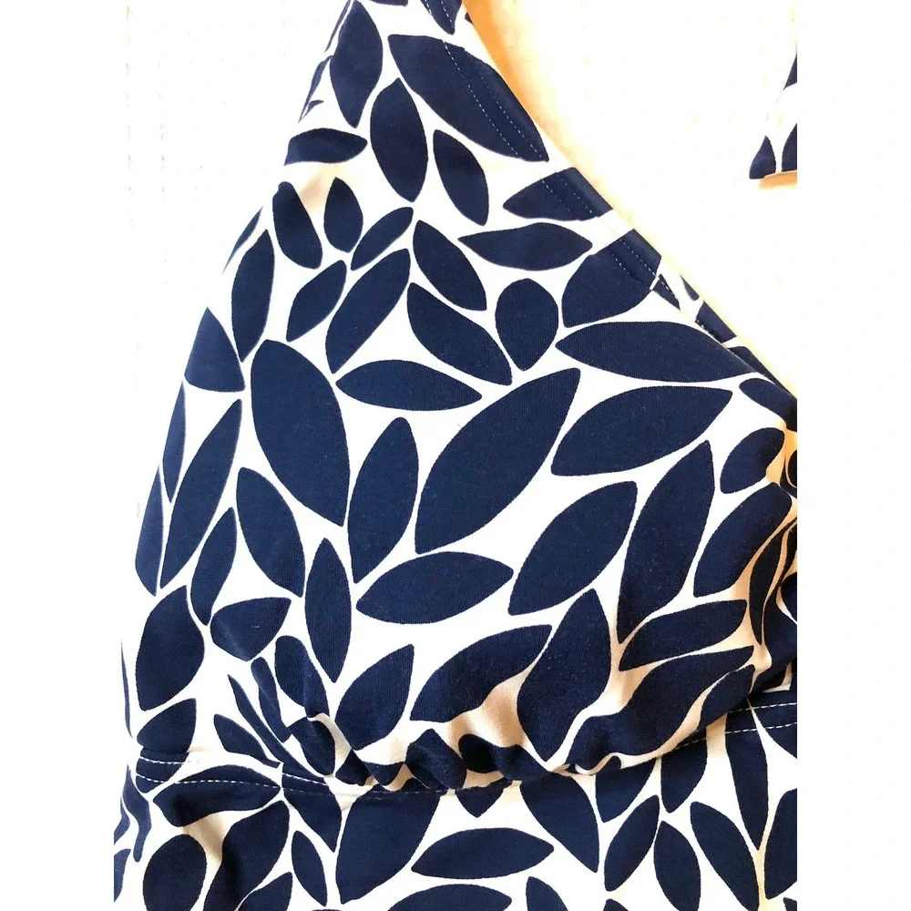 Lands End - Women's Tankini Size 12 - Navy Blue & White - Adjustable Tie @ Neck